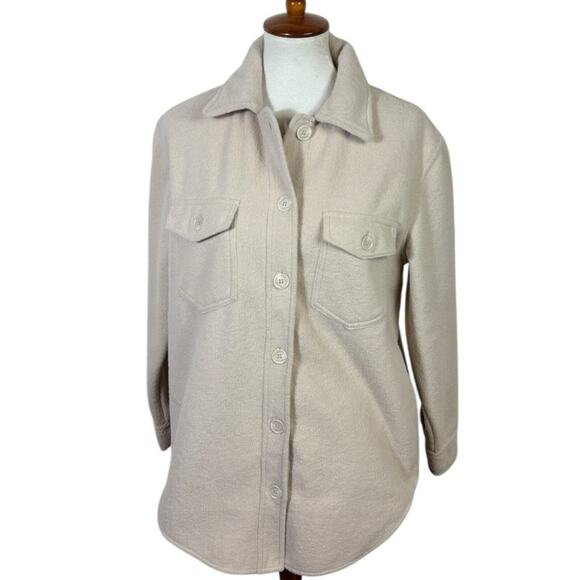 Joie Oatmeal Cream Brushed Fleece Wooly Button Down Shacket Size M - Picture 1 of 7